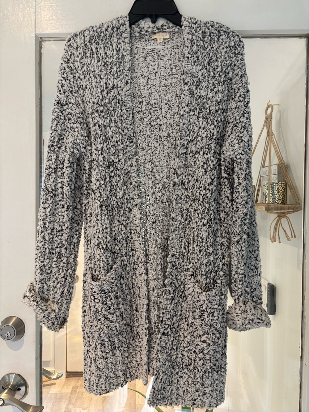 Hem & Thread Gray and White Marled Open-Front Cardigan